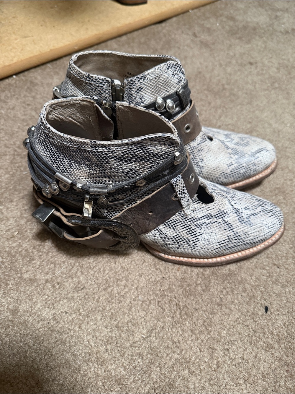 Freebird by Steven Snakeskin Leather Ankle Boots with Brown Straps